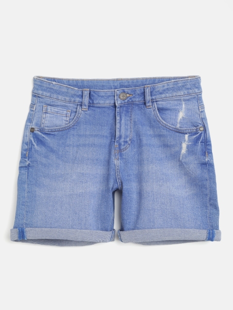 

Marks & Spencer Girls Blue Mid-Rise Washed Denim Shorts