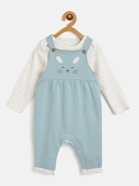 

Marks & Spencer Kids White & Blue Printed Bodysuit with Dungarees