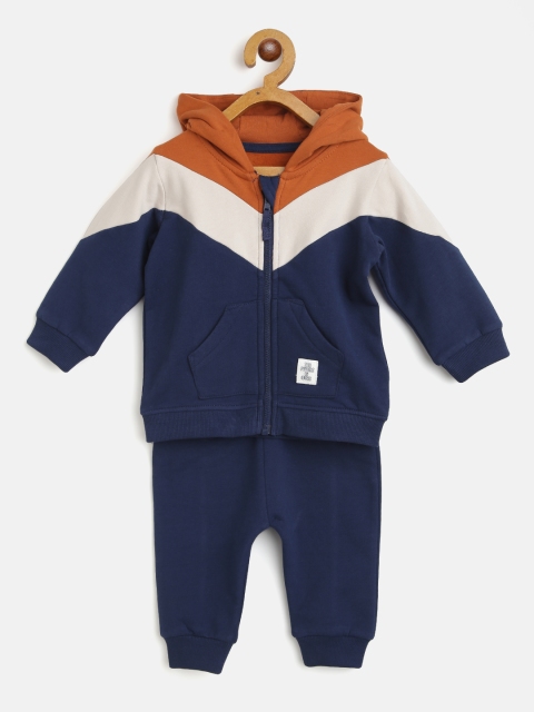 

Marks & Spencer Kids Navy Blue & Rust Orange Colourblocked Sweatshirt with Joggers