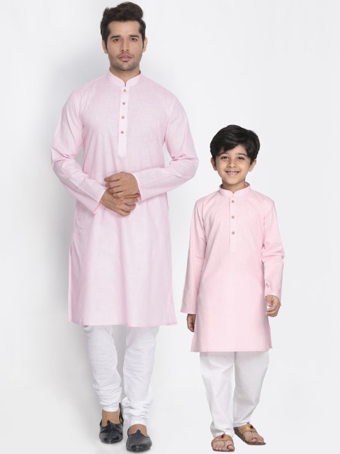 

VASTRAMAY Men Pink & White Kurta with Churidar