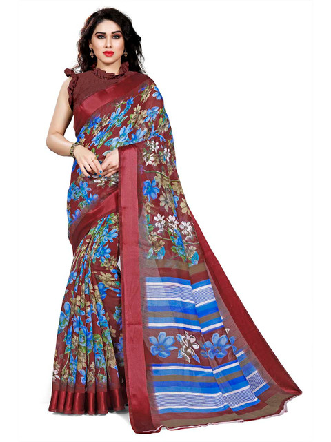 

KALINI Maroon & Blue Floral Bagh Saree