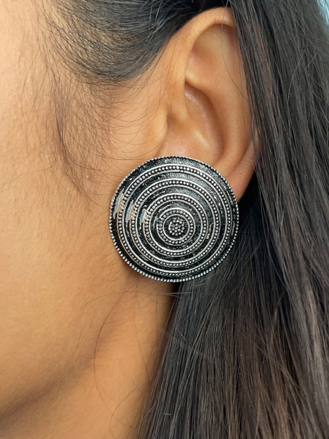 

Ayesha Silver-Toned Circular Studs Earrings