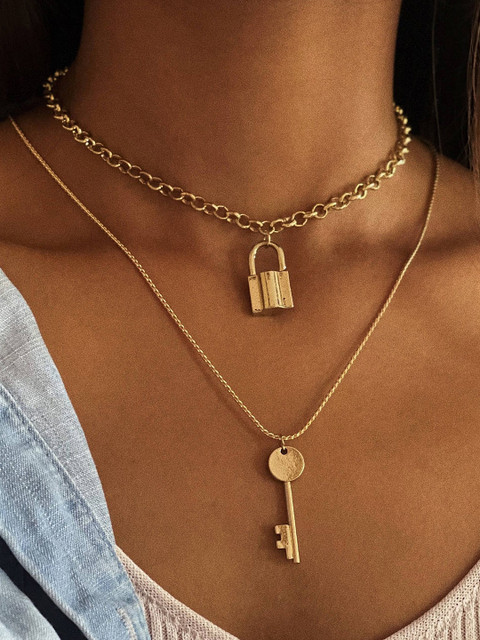 

Ayesha Gold-Toned Gold-Plated Lock & Key Layered Necklace
