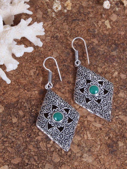 

Ayesha Silver-Plated Oxidized Diamond Shaped Rhinestone Drop Earrings