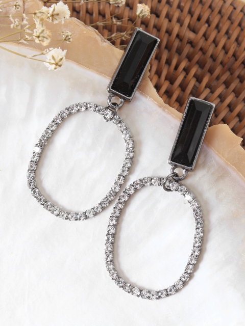 

Ayesha Silver-Toned & Rhinestone Oval Classic Drop Earrings