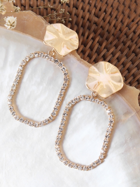 

Ayesha Gold-Toned Bold Hammered Stud & Oval Drop Earrings