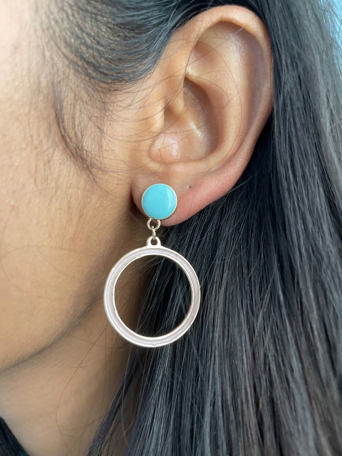 

Ayesha Women Gold-Toned Blue & Pink Enamelled Circular Drop Earrings