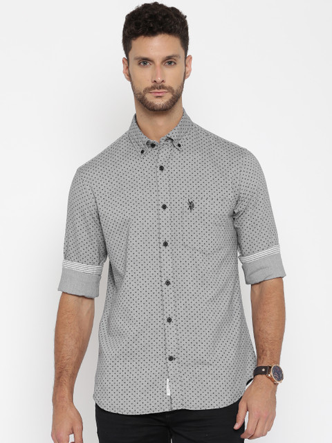 

U.S. Polo Assn. Men Grey Tailored Fit Printed Casual Shirt