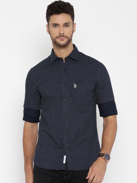 

U.S. Polo Assn. Men Navy Tailored Fit Printed Casual Shirt, Navy blue