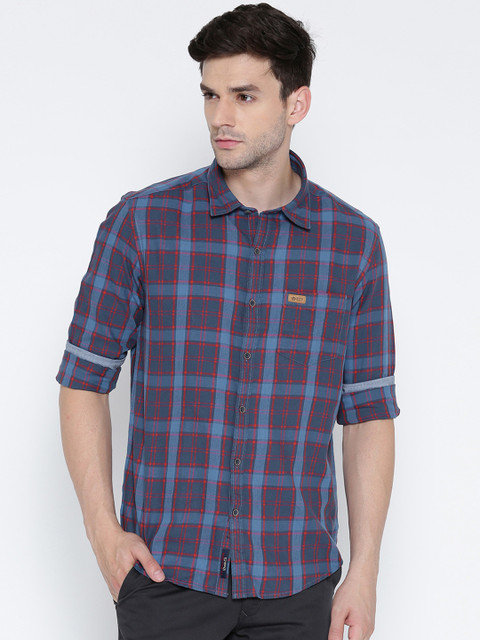 

U.S. Polo Assn. Denim Co. Men Blue & Red Regular Fit Checked Casual Shirt