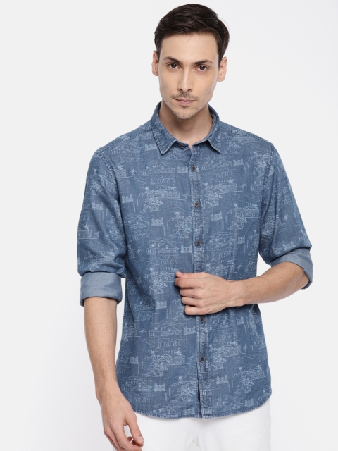 

U.S. Polo Assn. Denim Co. Men Blue Regular Fit Printed Casual Shirt