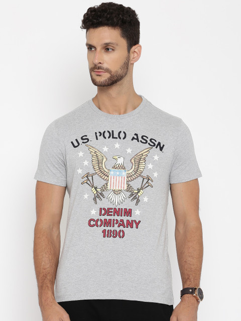 

U.S. Polo Assn. Denim Co. Men Grey Melange Printed T-shirt