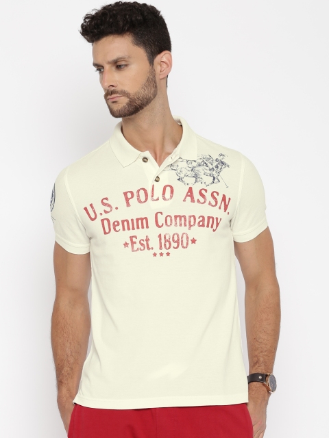 

U.S. Polo Assn. Denim Co. Men Off-white Printed Polo Collar T-shirt