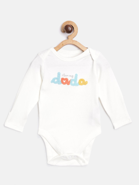 

Marks & Spencer Infant White Solid Cotton Bodysuit with Applique Detail