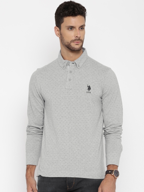 

U.S. Polo Assn. Men Grey Melange Printed Polo T-shirt