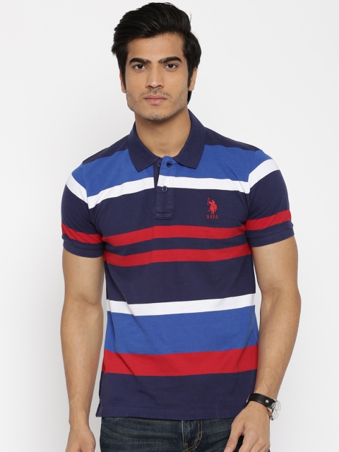 

U.S. Polo Assn. Men Navy Blue Striped Polo T-shirt