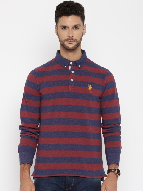 

U.S. Polo Assn. Men Maroon & Navy Striped Polo T-shirt