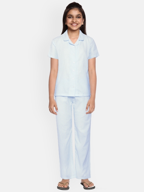 

Marks & Spencer Girls Blue & White Pure Cotton Striped Sustainable Pyjamas Set