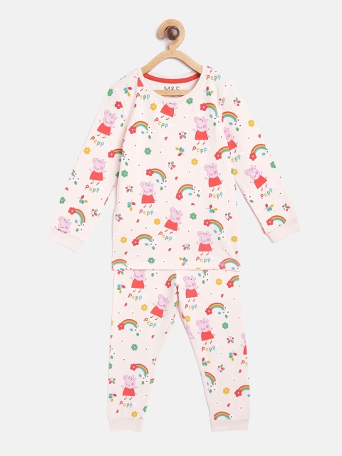 

Marks & Spencer Girls Peach-Coloured & Red Peppa Pig Printed Pyjamas Set