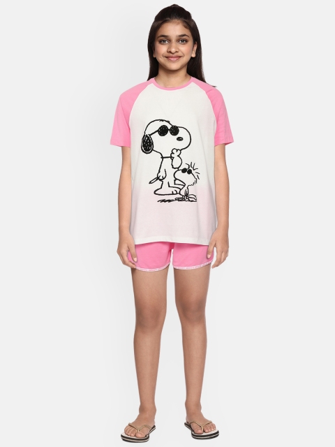 

Marks & Spencer Girls Pink & White Pure Cotton Snoopy Flock Printed Night Suit
