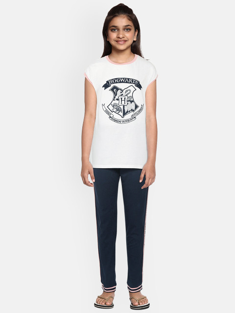 

Marks & Spencer Girls White & Navy Blue Harry Potter Print Sustainable Cotton Pyjama Set