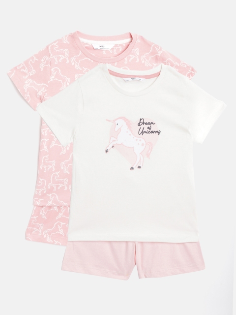 

Marks & Spencer Girls Pack of 2 Unicorn Print Sustainable Cotton Short Sets, Pink