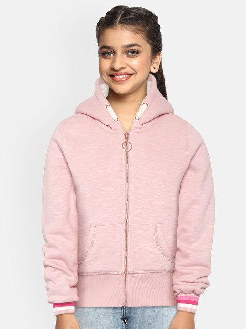 

Marks & Spencer Girls Pink Solid Sustainable Hooded Sweatshirt with Faux Fur Lining