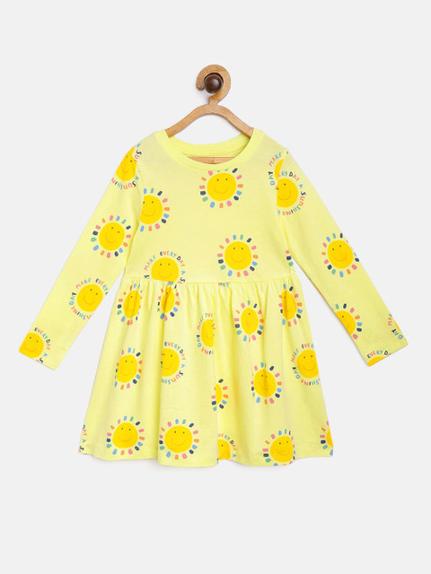 

Marks & Spencer Girls Yellow & Blue Cotton Printed Sustainable Fit & Flare Dress
