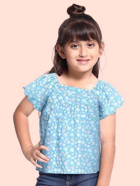 

Marks & Spencer Girls Blue & White Floral Flared Sleeve Sustainable Cotton A-Line Top