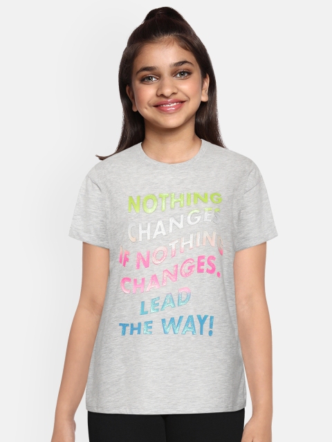 

Marks & Spencer Girls Grey Melange & Pink Typography Print Sustainable T-shirt