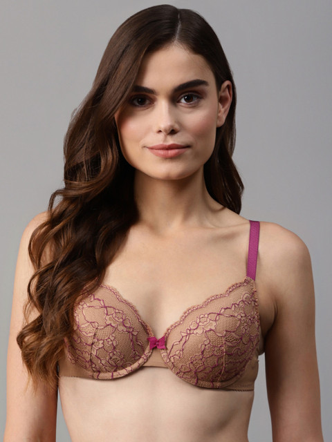 

Marks & Spencer Beige & Purple Floral Lace T-shirt Bra-Underwired Lightly Padded