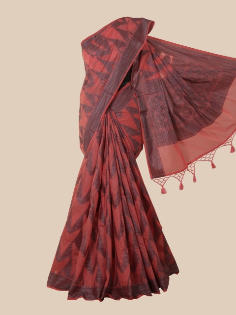 

Pothys Peach-Coloured & Grey Cotton Blend Saree