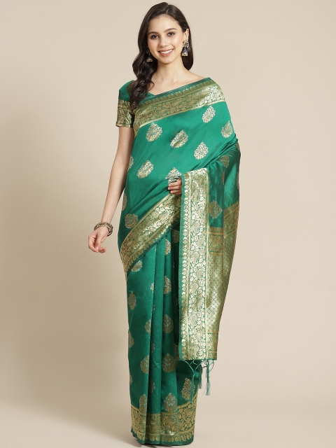 

RedRound Green & Golden Ethnic Woven Design Zari Banarasi Saree