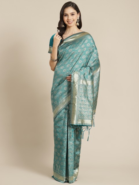 

RedRound Green & Golden Ethnic Woven Design Zari Banarasi Saree