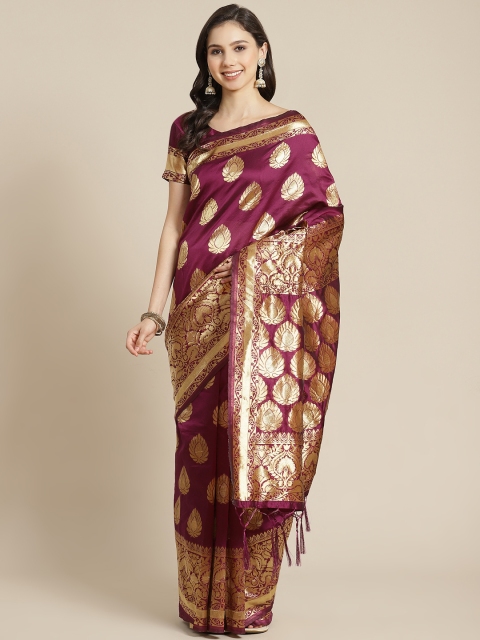 

RedRound Maroon & Golden Ethnic Woven Design Zari Banarasi Saree