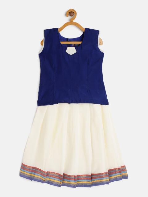 

Baby Lakshmi Girls Blue & Off White Ready to Wear Pavadai Set