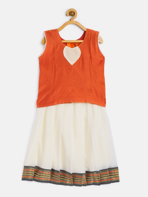 

Baby Lakshmi Girls Orange & Off White Solid Ready to Wear Lehenga & Choli