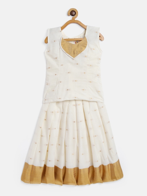 

Baby Lakshmi Girls Off White & Gold Ready to Wear Pavadai Set