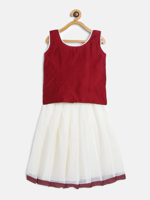 

Baby Lakshmi Girls Maroon & Off White Ready to Wear Lehenga