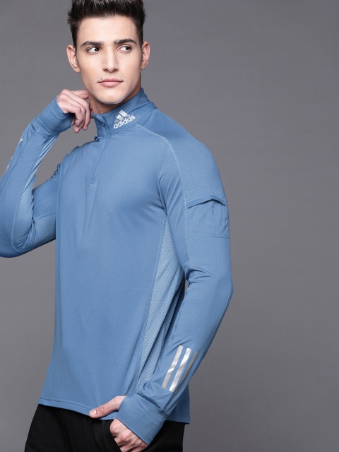 

ADIDAS Men Blue Solid 1/2 Zip Warm Running Sustainable Sweatshirt