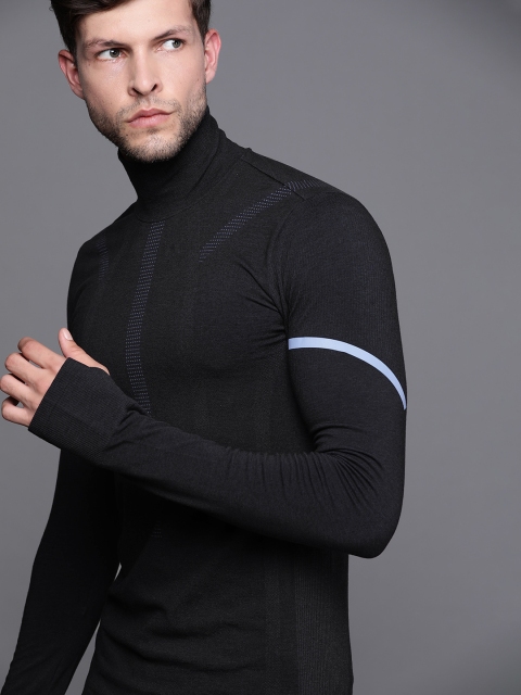 

ADIDAS Men Black Striped Midlayer Turtle Neck T-shirt With Thumbhole