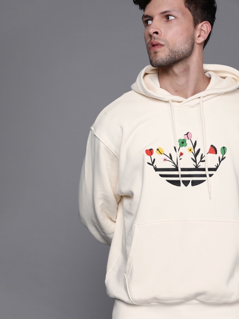 

ADIDAS Originals Men Cream-Coloured & Black Floral Trefoil Bloom Hooded Sweatshirt