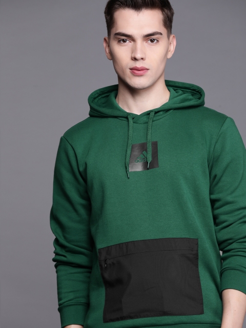

ADIDAS Men Green & Black Q4 Fleece Hooded Sweatshirt