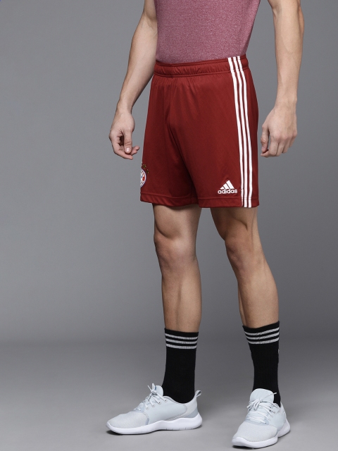 

ADIDAS Men Red Brand Logo Printed Sports Shorts With Side Stripes