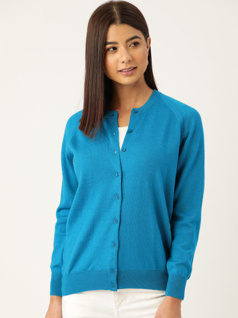

Monte Carlo Women Blue Solid Woollen Cardigan