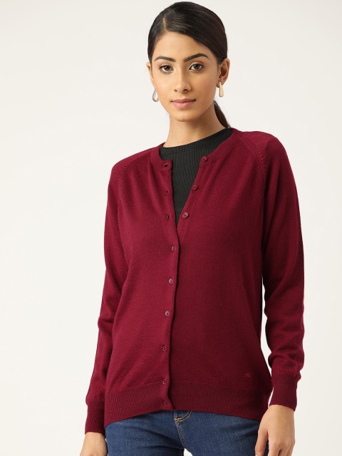 

Monte Carlo Women Maroon Solid Woollen Cardigan