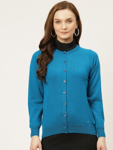 

Monte Carlo Women Teal Blue Solid Woollen Cardigan