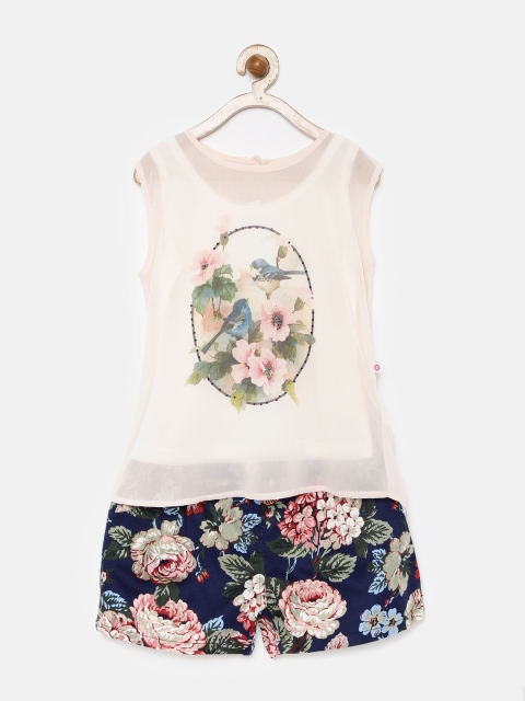 

Peppermint Girls Peach-Coloured & Navy Floral Print Clothing Set