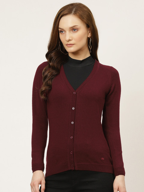 

Monte Carlo Women Maroon Solid Wool Cardigan