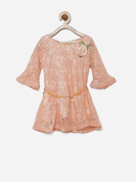 

Peppermint Girls Peach-Coloured Lace Fit & Flare Dress